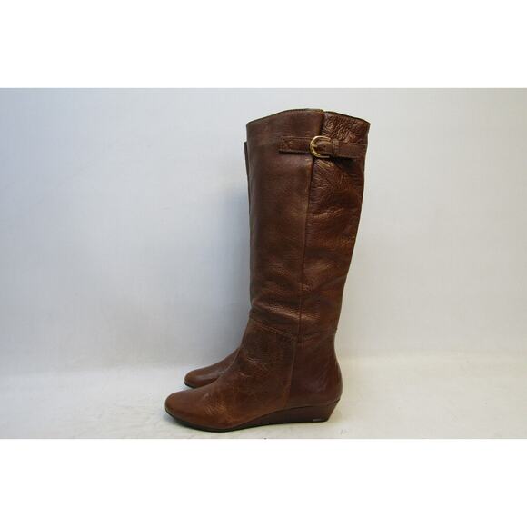 Steven By Steve Madden Womens Size 7 M Brown Leather Wedge Zip Knee High Boots - Picture 1 of 11
